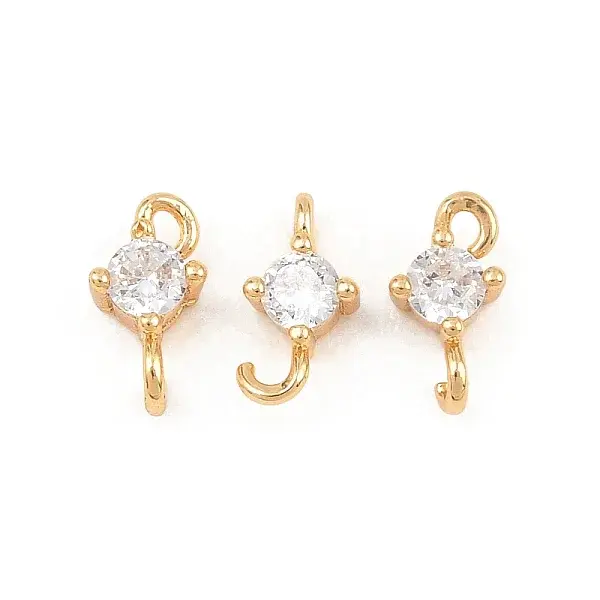 Brass Pave Clear Cubic Zirconia Flat Round Connector Charms