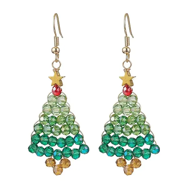 Glass Christmas Tree Dangle Earrings