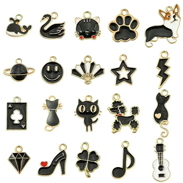 20Pcs 20 Styles Alloy Enamel Pendants