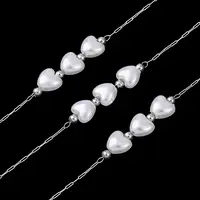 304 Stainless Steel Round Bead & ABS Plastic Pearl Heart Bead Cable Chains