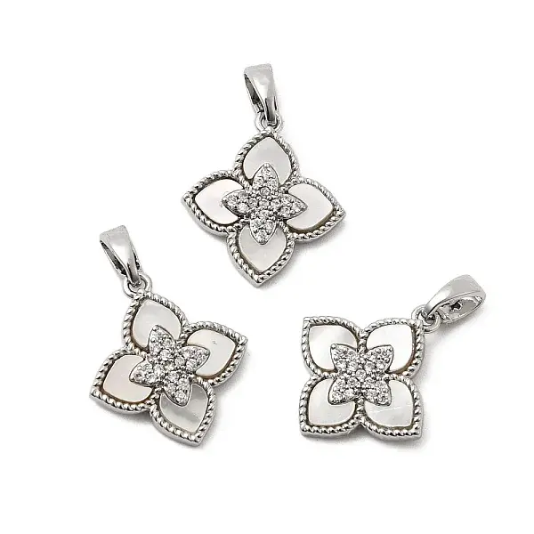 Natural Shell & Clear Cubic Zirconia Pendants