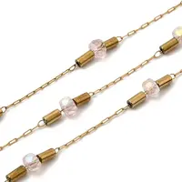 Handmade 304 Stainless Steel Chains with Faceted Rondelle Glass Beads