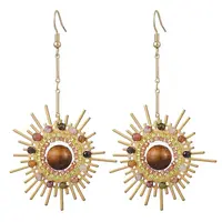 Natural Tourmaline & Tiger Eye Dangle Earrings