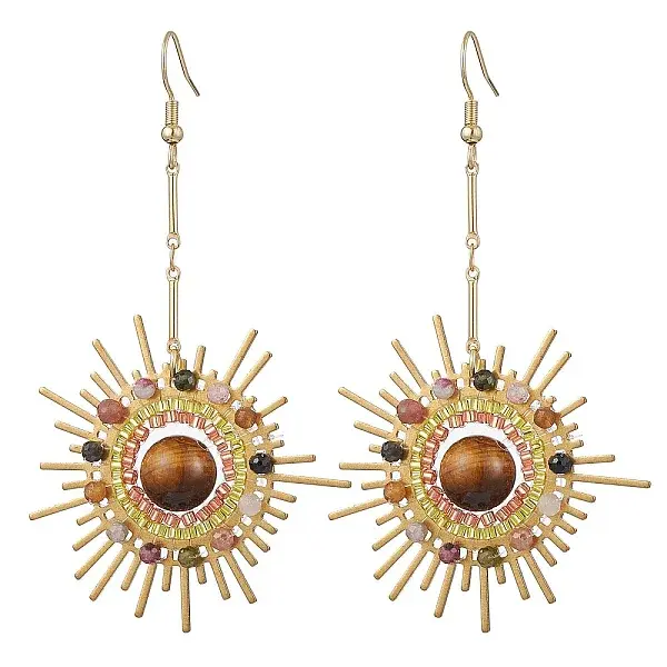 Natural Tourmaline & Tiger Eye Dangle Earrings