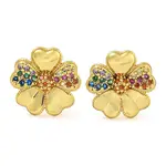 Rack Plating Brass Micro Pave Clear Cubic Zirconia Flower Stud Earrings