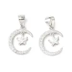 925 925 Sterling Silver Pave Clear Cubic Zirconia Crescent Moon with Star Charms