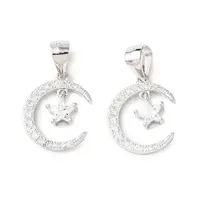 925 925 Sterling Silver Pave Clear Cubic Zirconia Crescent Moon with Star Charms
