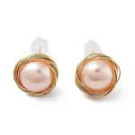 Natural Pearl Flat Round Stud Earrings