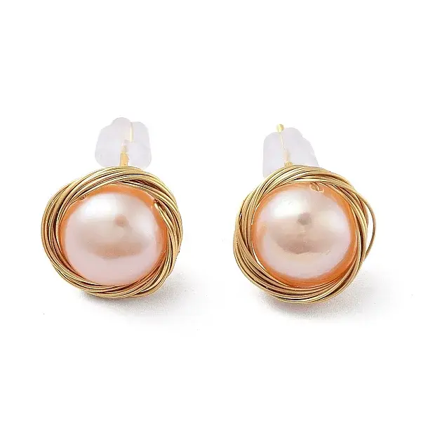 Natural Pearl Flat Round Stud Earrings