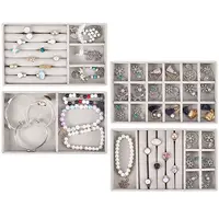 4Pcs 4 Styles Rectangle Velvet Jewelry Trays