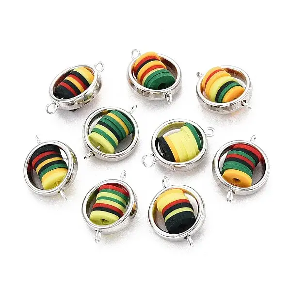 Polymer Clay Disc Beads with CCB Plastic Ring Frame Connector Charms