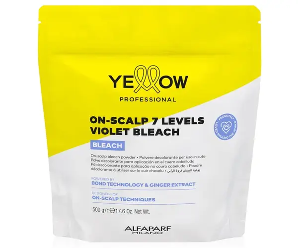Zesvětlující pudr Yellow Professional On-scalp 7 Levels Violet Bleach - 500 g + dárek zdarma