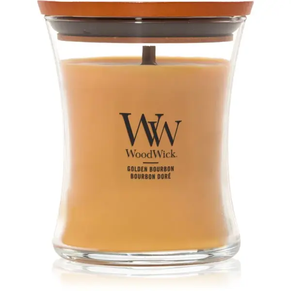 Woodwick Opulent Wood Golden Bourbon vonná sviečka s dreveným knotom (hearthwick) 275 g