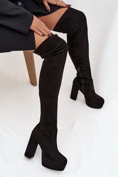 Kozačky na platformě z eko semiše černé