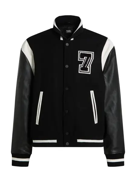 Karl Lagerfeld Prechodná bunda 'Varsity'  čierna / biela