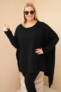 Kesi Dámská tunika Plus Size z bavlny s asymetrickým spodním lemem černá