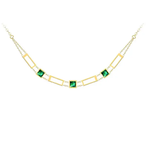 Preciosa Luxusní pozlacený náhrdelník Straight se zeleným křišťálem Preciosa 7390Y66