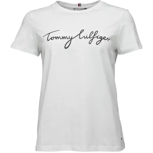 Tommy Hilfiger REG C-NK SIGNATURE TEE Dámske tričko, biela, veľkosť