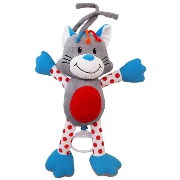 BABY MIX MAČIČKA Plyšová hračka s hracím strojčekom, sivá, veľkosť