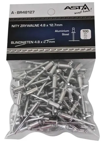 Trhací nýty hliník-ocel, různé rozměry, s plochou hlavou, balení 100 ks - ASTA Velikost: 3.2x6.4 mm