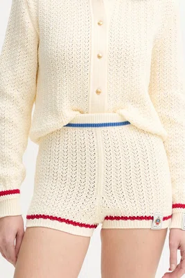Bavlněné šortky Bally dámské, béžová barva, hladké, high waist, WKN09P