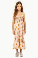 Dětské bavlněné šaty Tinycottons APPLES DRESS béžová barva, midi, SS25-162
