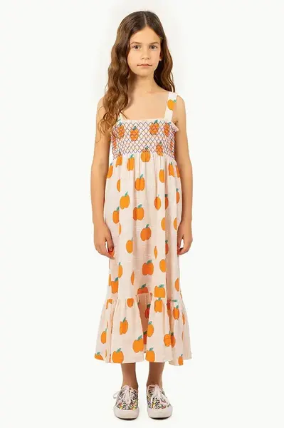 Dětské bavlněné šaty Tinycottons APPLES DRESS béžová barva, midi, SS25-162