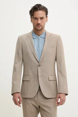 Blazer s příměsí vlny HUGO béžová barva, 50538341