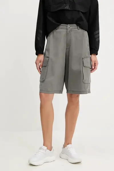 Džínové šortky adidas Originals Cargo Jorts dámské, šedá barva, high waist, JD0139