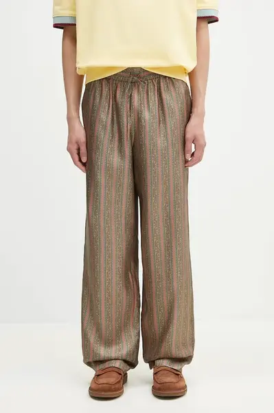 Hedvábné kalhoty Drôle de Monsieur Le Pantalon Rayure Fleuries pánské, hnědá barva, jednoduché, G-BP184-SE008-LPI