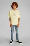 Dětské bavlněné tričko Calvin Klein Jeans žlutá barva, s aplikací, IB0IB02452
