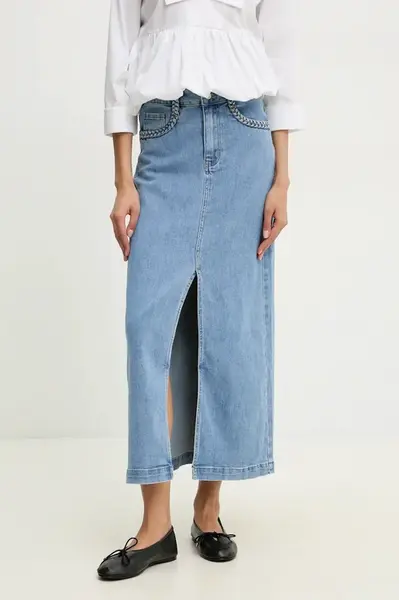 Džínová sukně Answear.LAB modrá barva, maxi