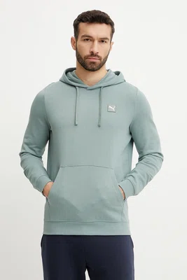 Bavlněná mikina Puma pánská, zelená barva, s kapucí, hladká, 684728