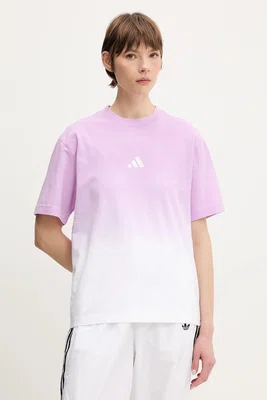 Bavlněné tričko adidas ALL SZN Dip Dye dámské, fialová barva, JJ4539