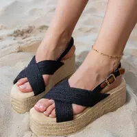 marka niezdefiniowana Black platform espadrille sandals with straps Olisa