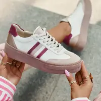 Kožené dámské sneakersy na platformě Zazoo N1234 béžovo-červené