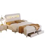 SHOPENTRA ČALOUNĚNÁ postel 160/200 cm, krémová, s LED čelem, USB a bed boxem