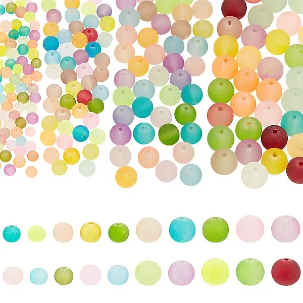 4 Bags 4 Size Transparent Frosted Glass Beads