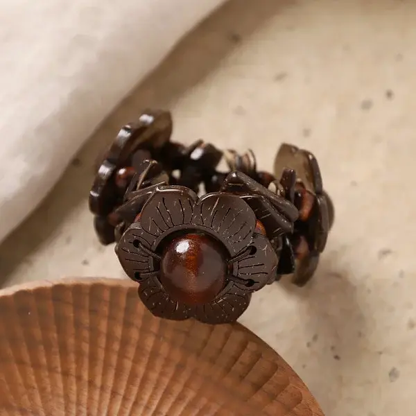Bohemian Coconut & Wood Beaded Stretch Bracelets for Women