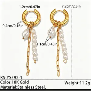 304 Stainless Steel & Plastic Pearl Dangle Earrings