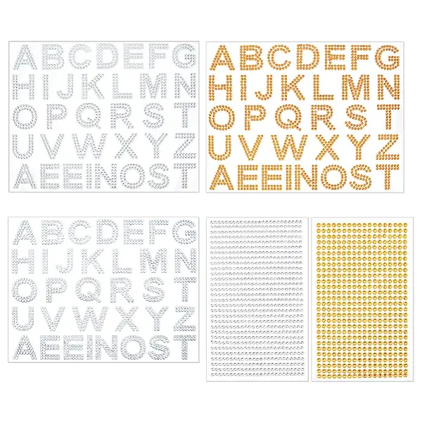 5 Sheets 5 Styles Clear Acrylic Rhinestone Letter Stickers