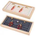 2Pcs 2 Colors Rectangle Wood Covered with Velvet Ring Display Trays