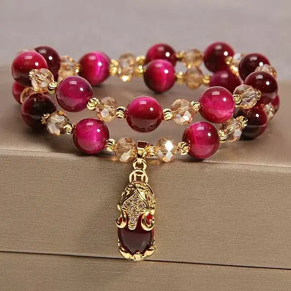Dyed Natural Tiger Eye Beads Stretch Bracelets