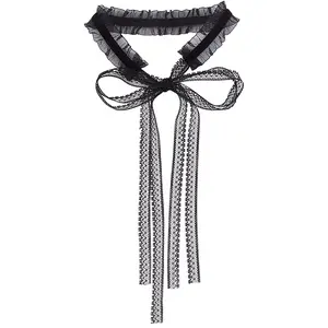 Gothic Polyester Pleated Lace Tie Knot Choker Necklaces for Women