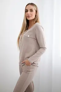 Souprava s výstřihem na druky tmavě béžová