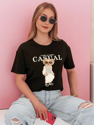 T-shirt damski z misiem MISTREET czarny Dstreet