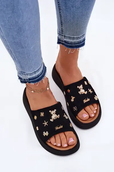 Dámské Semišové Pantofle S Připínáky Černé Vinceza 66741