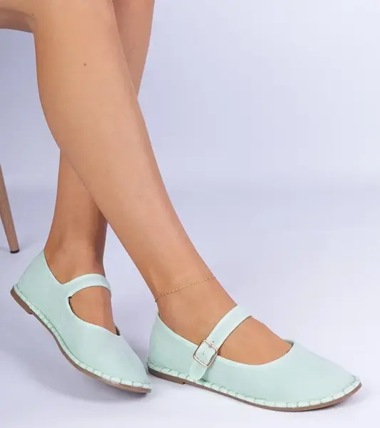 Gemre Green women's ballet flats with a strap Meremi