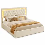 STILVORA ČALOUNĚNÁ POSTEL 140/200 cm béžová sametová, úložný prostor, LED, USB/Type-C, kosočtverce