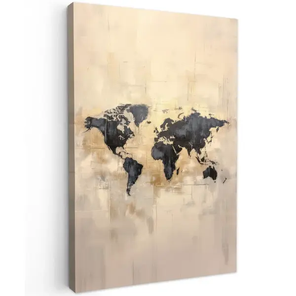 MuchoWow OBRAZ NA PLÁTNĚ Mapa světa - Zlatá - Černá - Abstraktní 40x60 cm